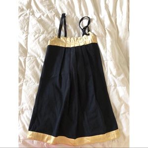 Gold Satin Trim Pleated Black Tank Top